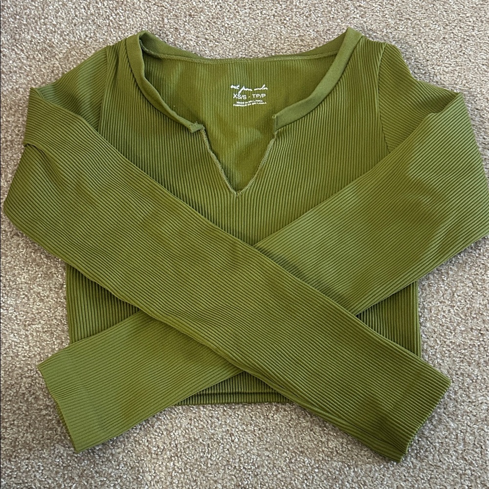 Urban Outfitters Olive Ribbed Crop Top